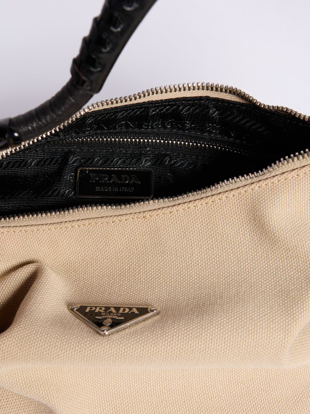 Prada Beige Canvas Shoulder Bag
