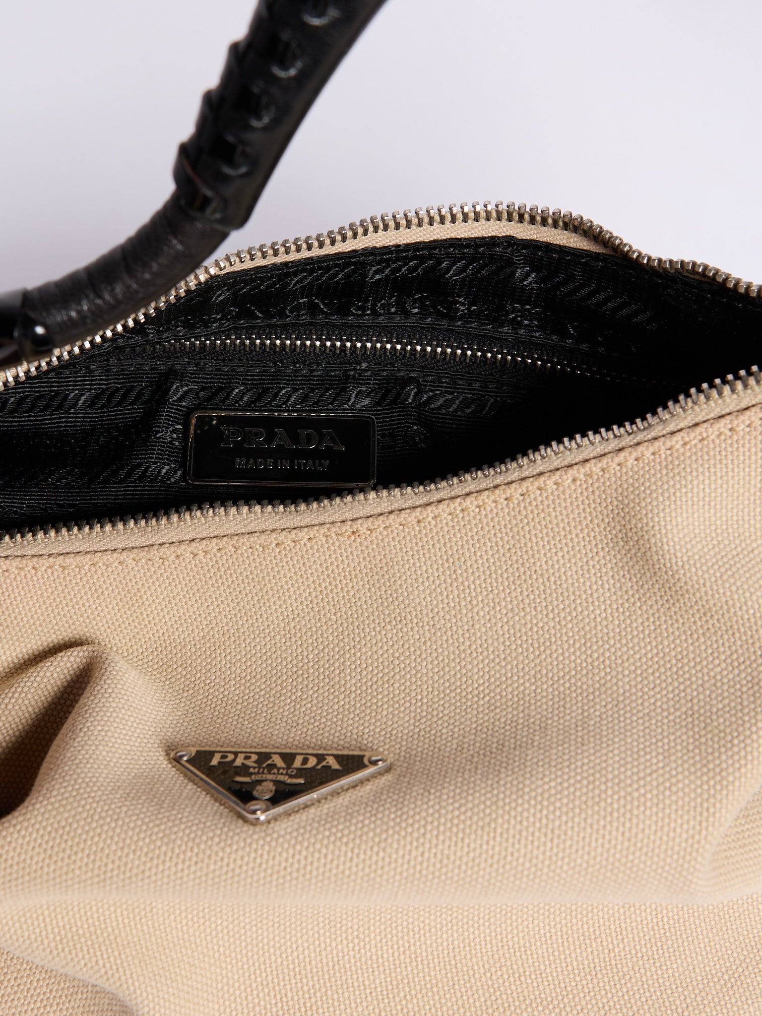 Prada Beige Canvas Shoulder Bag