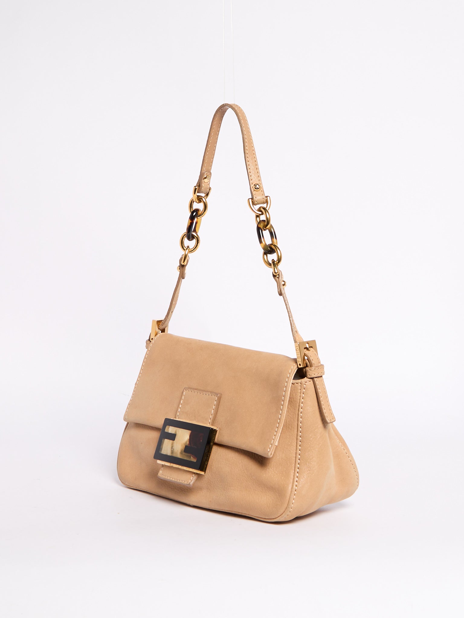 Fendi Beige Leather Mini Baguette w/ Chain