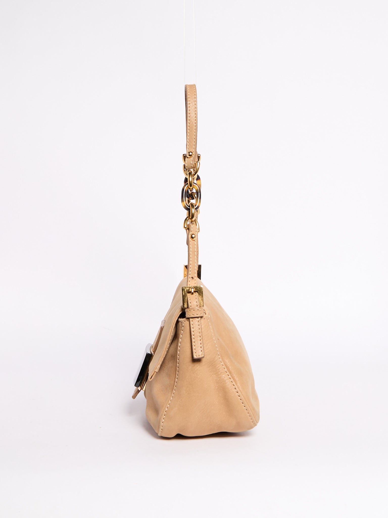 Fendi Beige Leather Mini Baguette w/ Chain