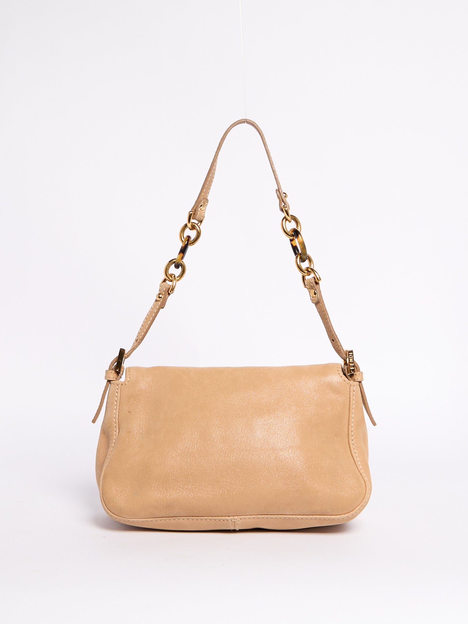 Fendi Beige Leather Mini Baguette w/ Chain