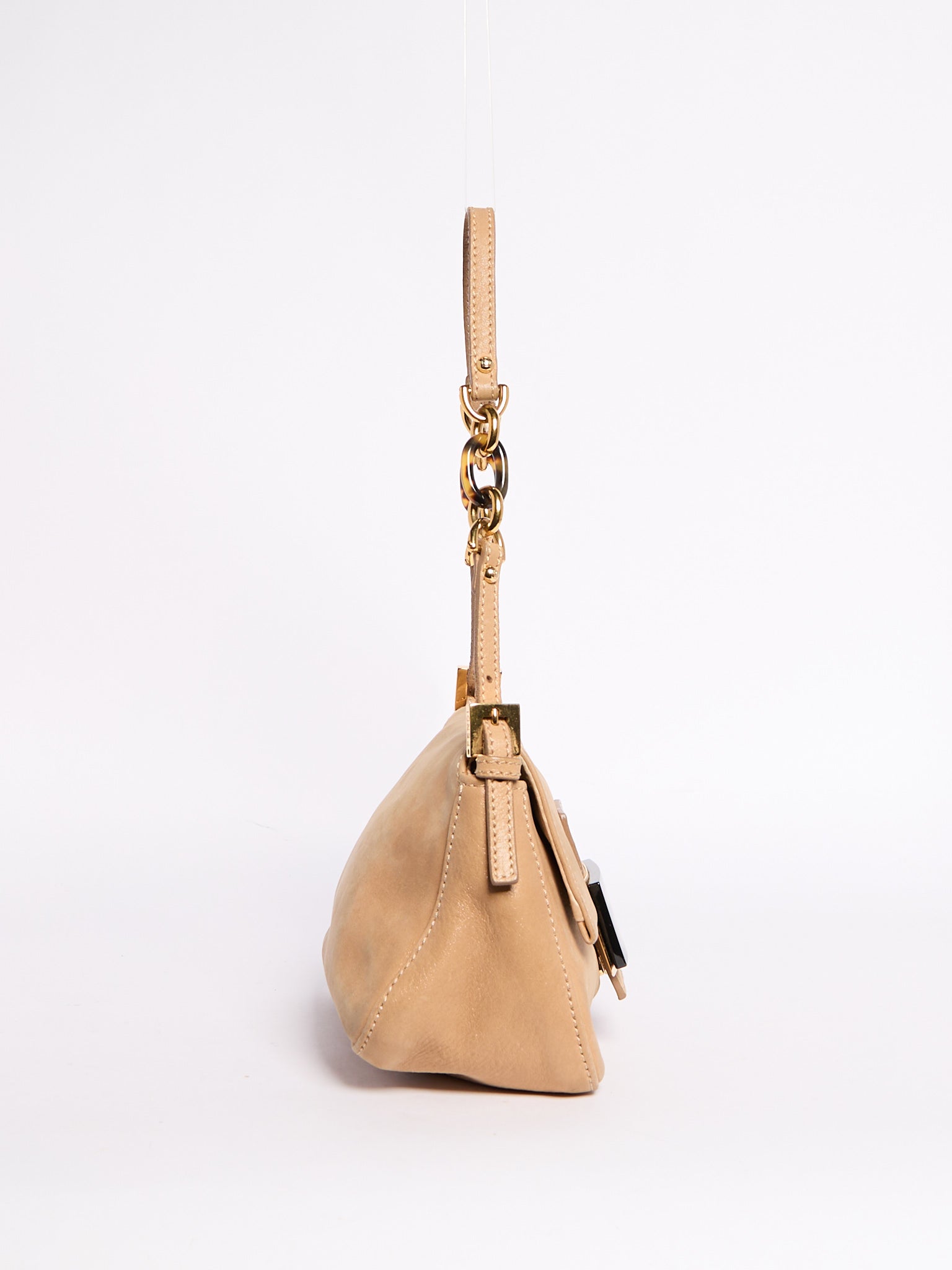 Fendi Beige Leather Mini Baguette w/ Chain