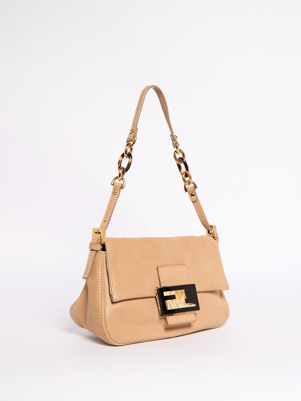 Fendi Beige Leather Mini Baguette w/ Chain