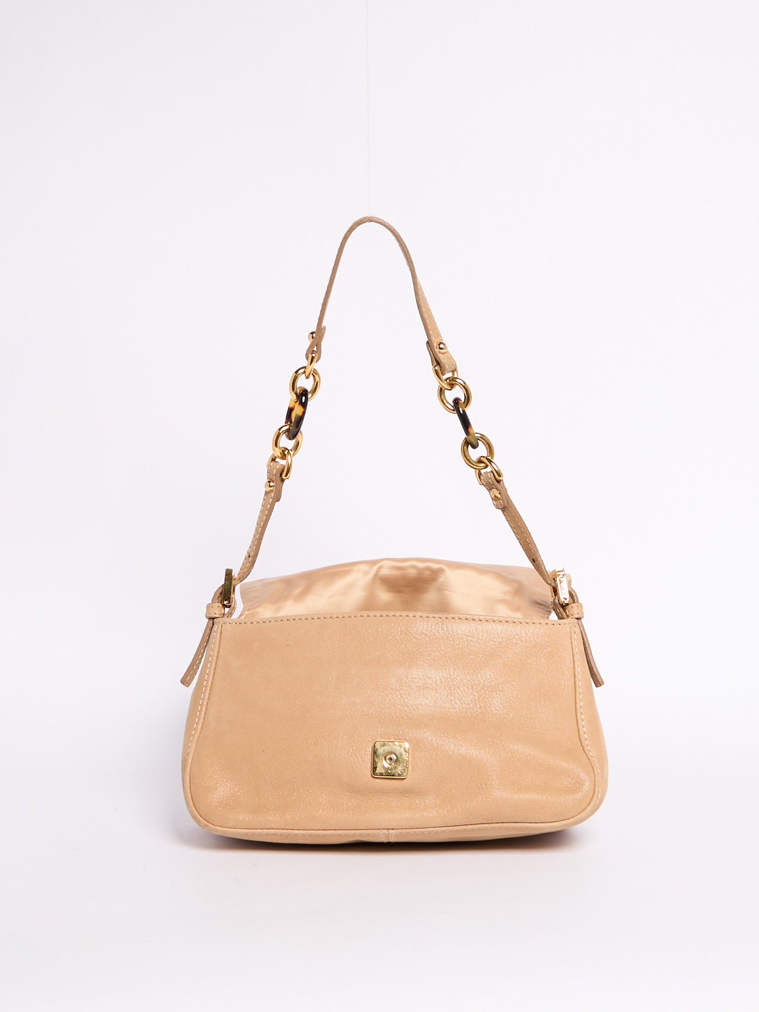 Fendi Beige Leather Mini Baguette w/ Chain