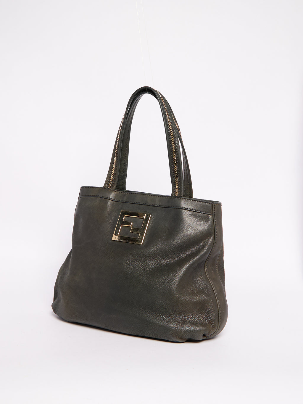 Fendi Black Leather Tote Bag with Chain Handle