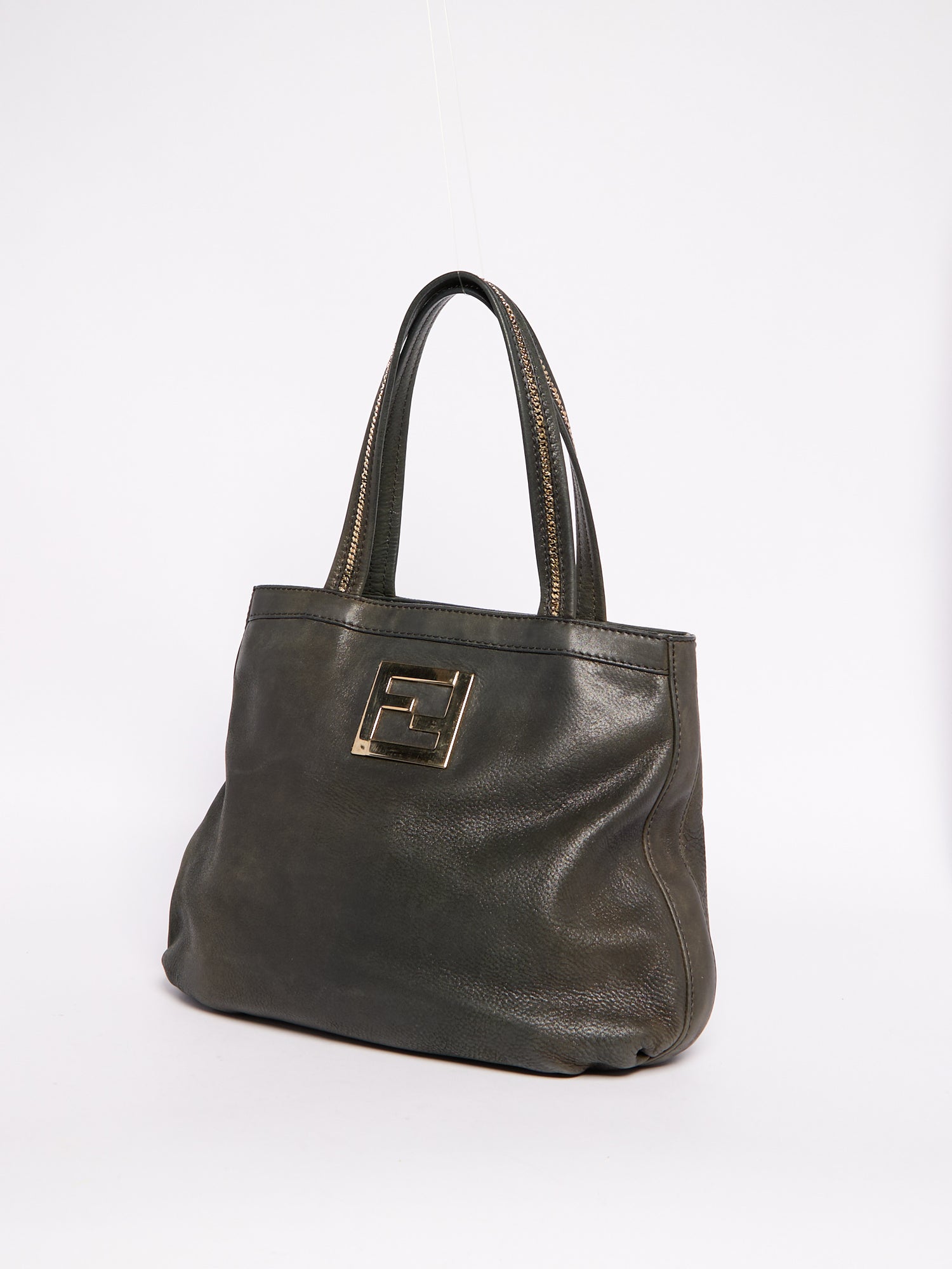 Fendi Black Leather Tote Bag with Chain Handle