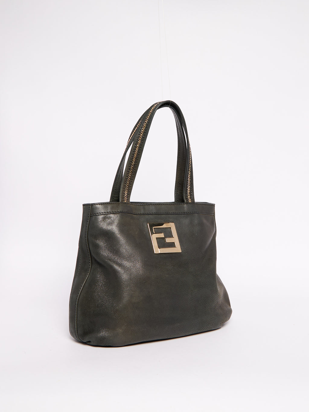 Fendi Black Leather Tote Bag with Chain Handle