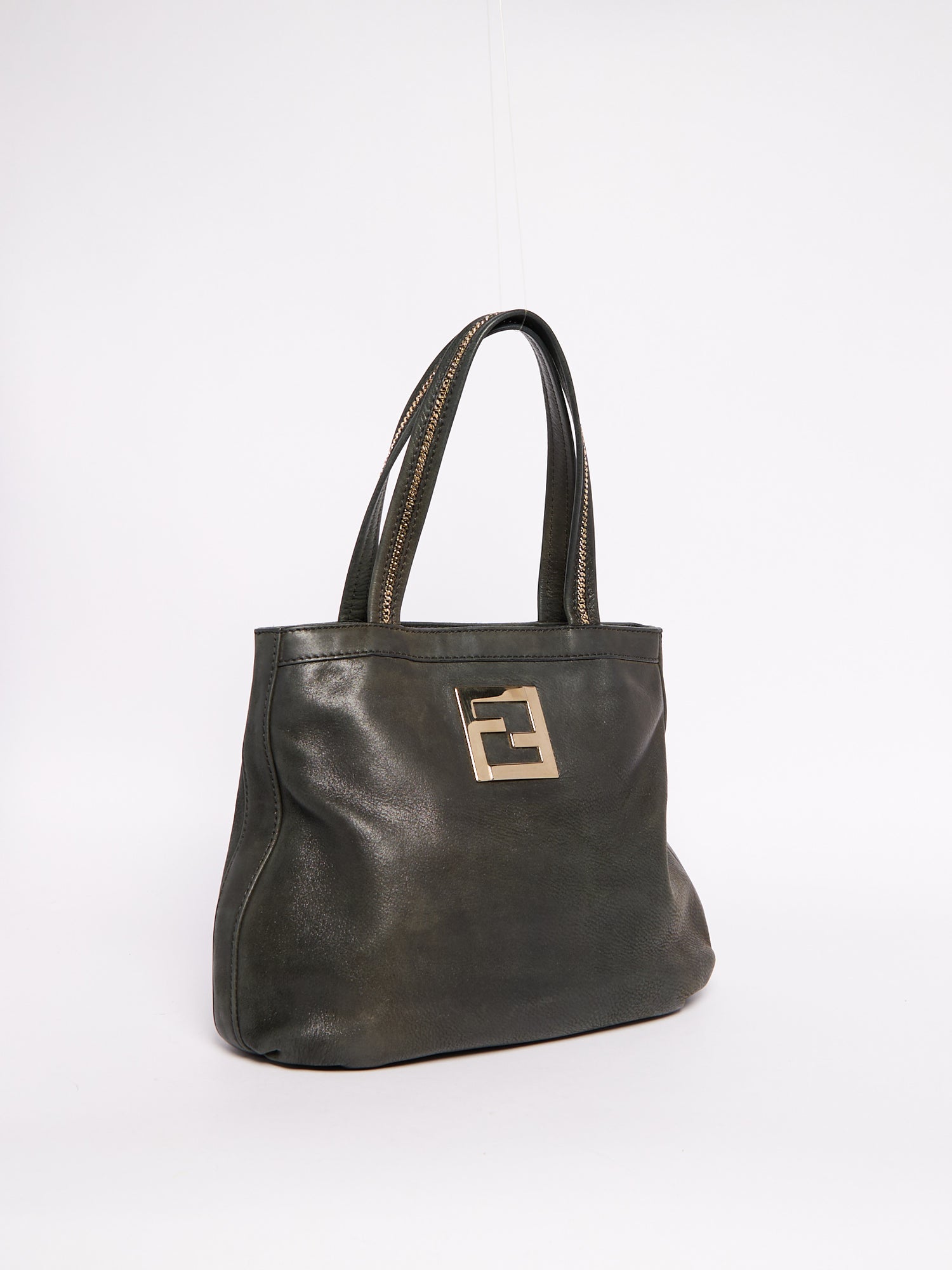 Fendi Black Leather Tote Bag with Chain Handle