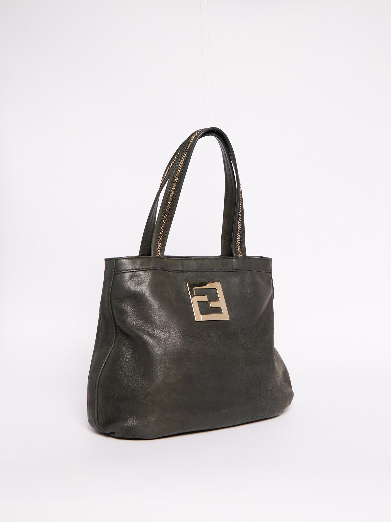 Fendi Black Leather Tote Bag with Chain Handle