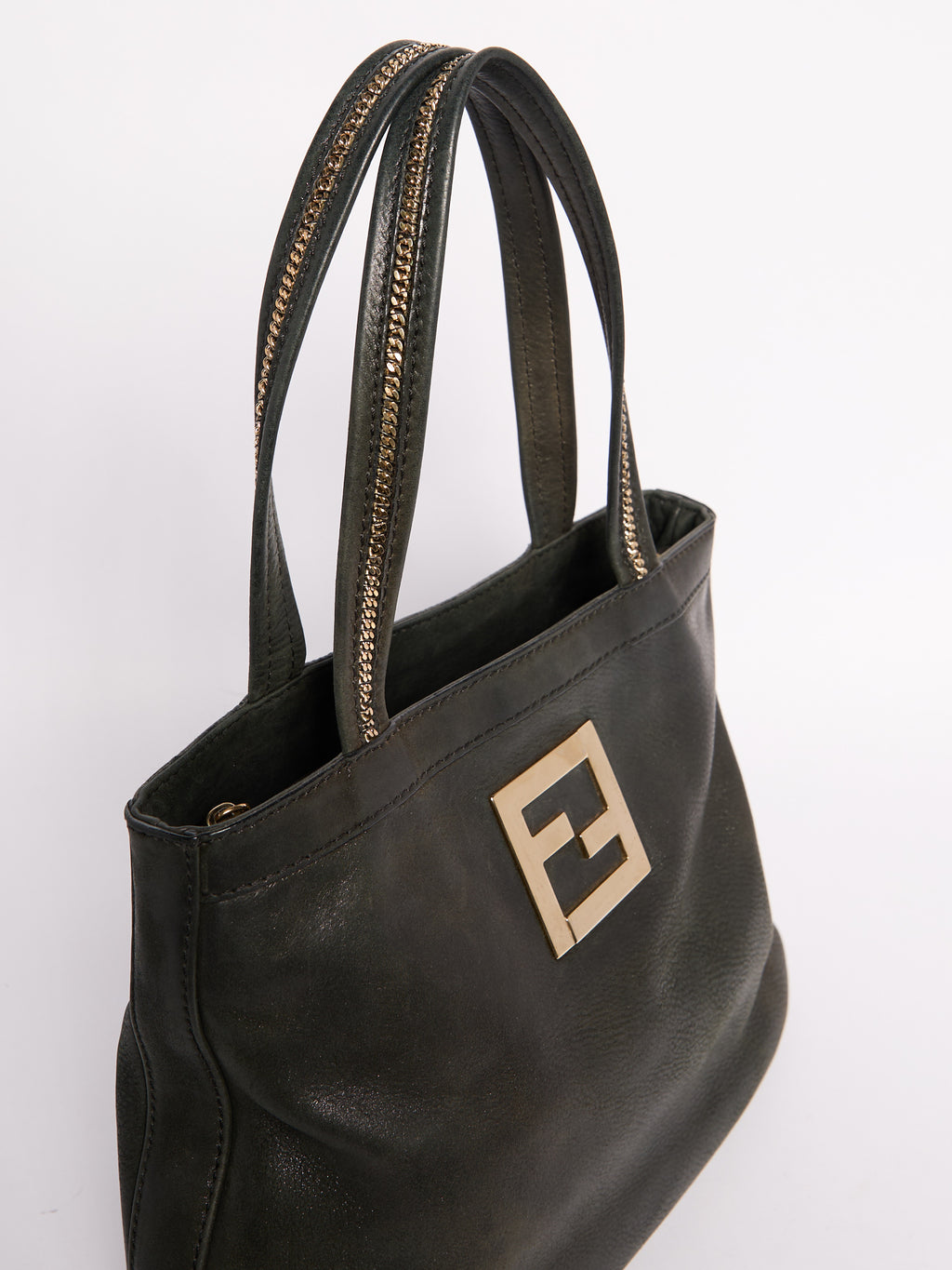 Fendi Black Leather Tote Bag with Chain Handle