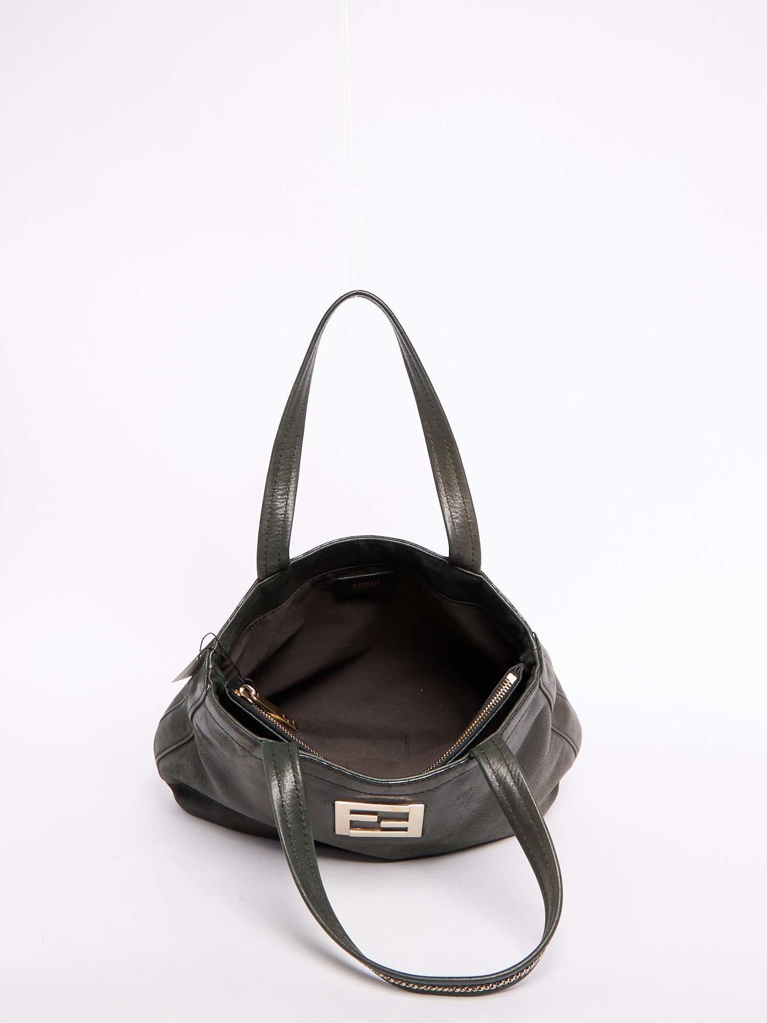 Fendi Black Leather Tote Bag with Chain Handle