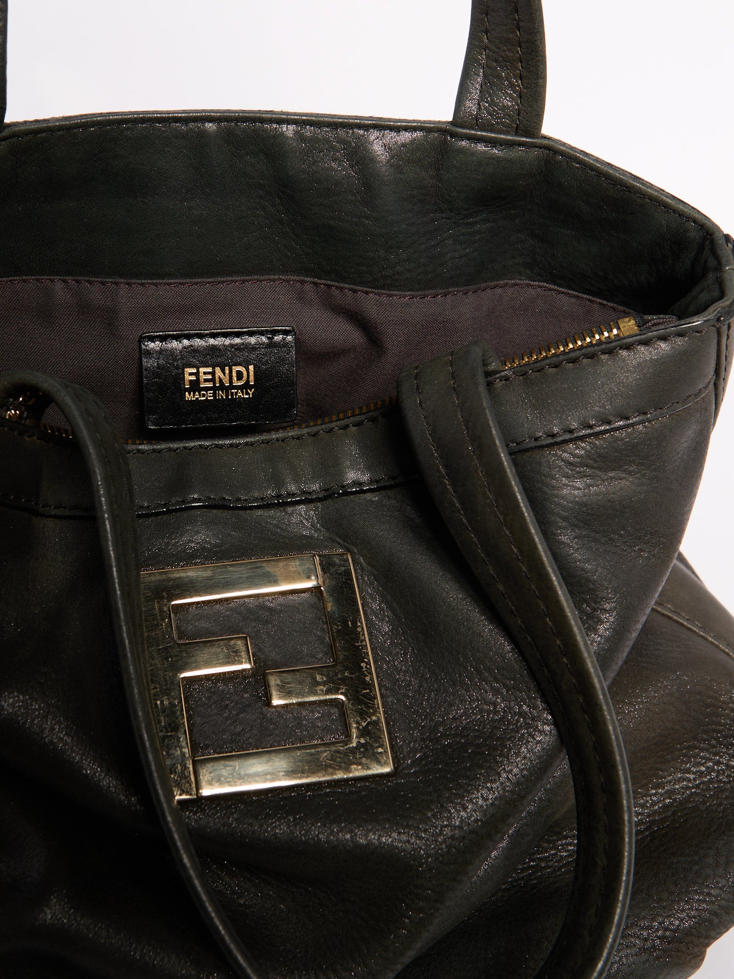 Fendi Black Leather Tote Bag with Chain Handle