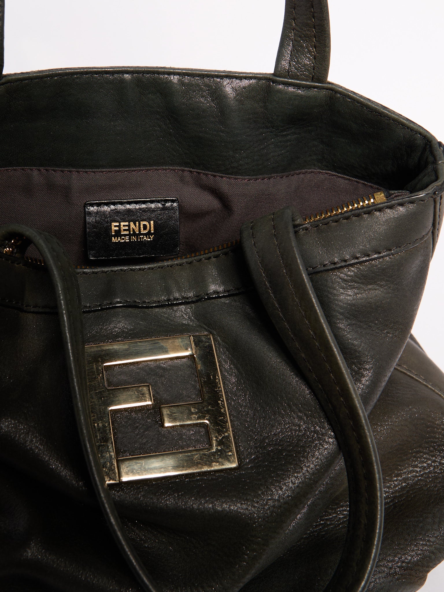 Fendi Black Leather Tote Bag with Chain Handle