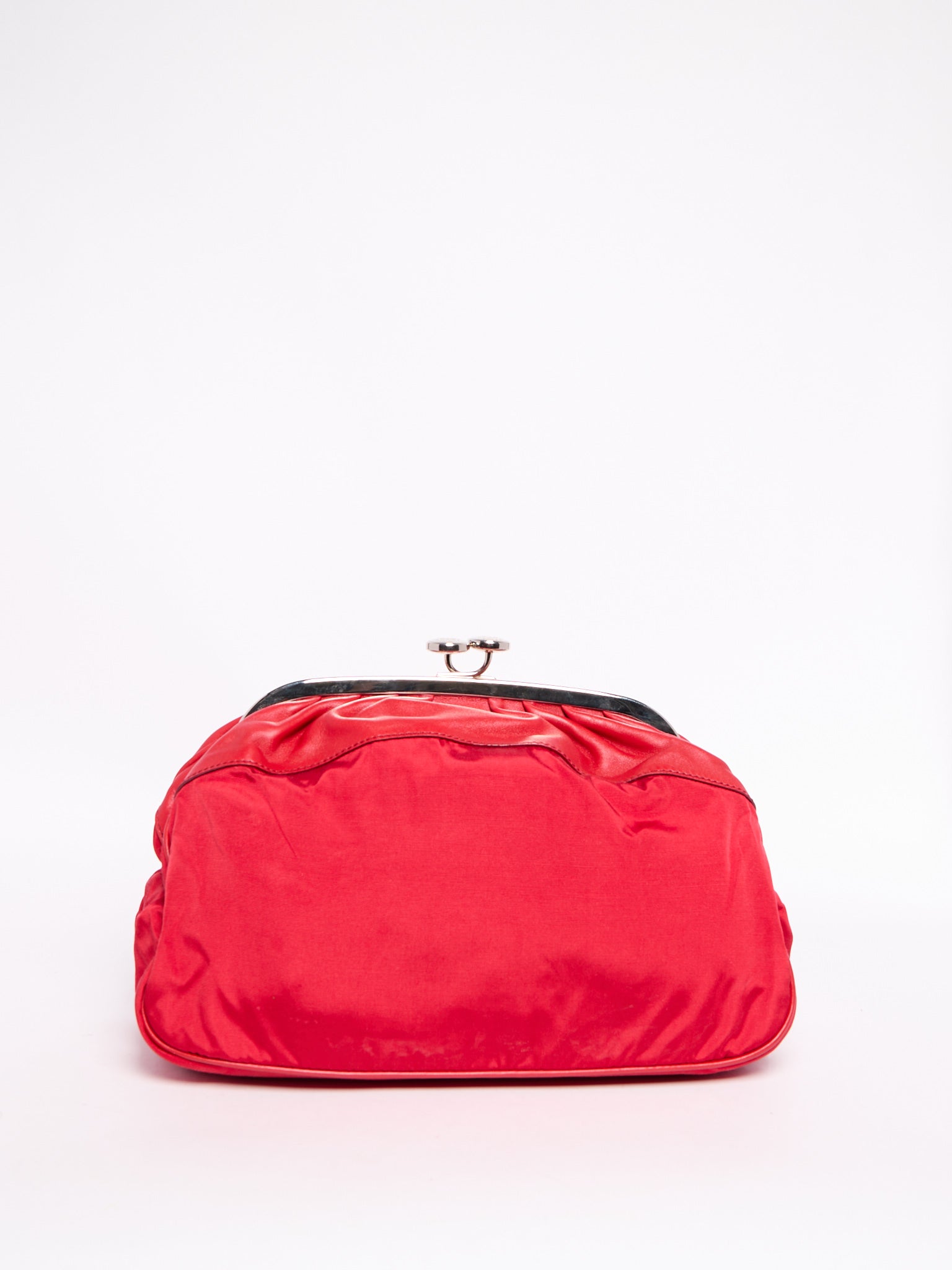 Celine Red Nylon Kiss Lock Clutch