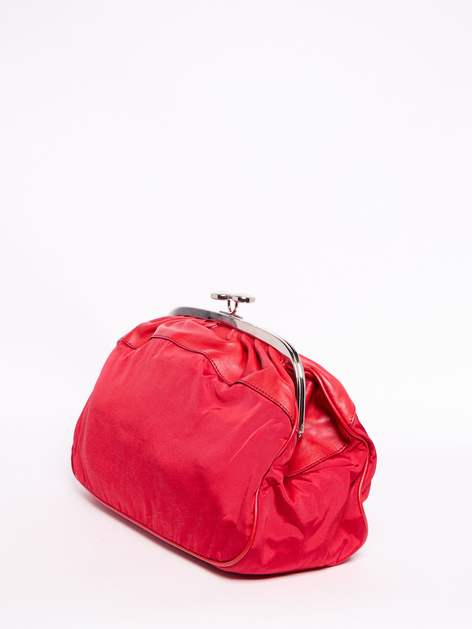 Celine Red Nylon Kiss Lock Clutch