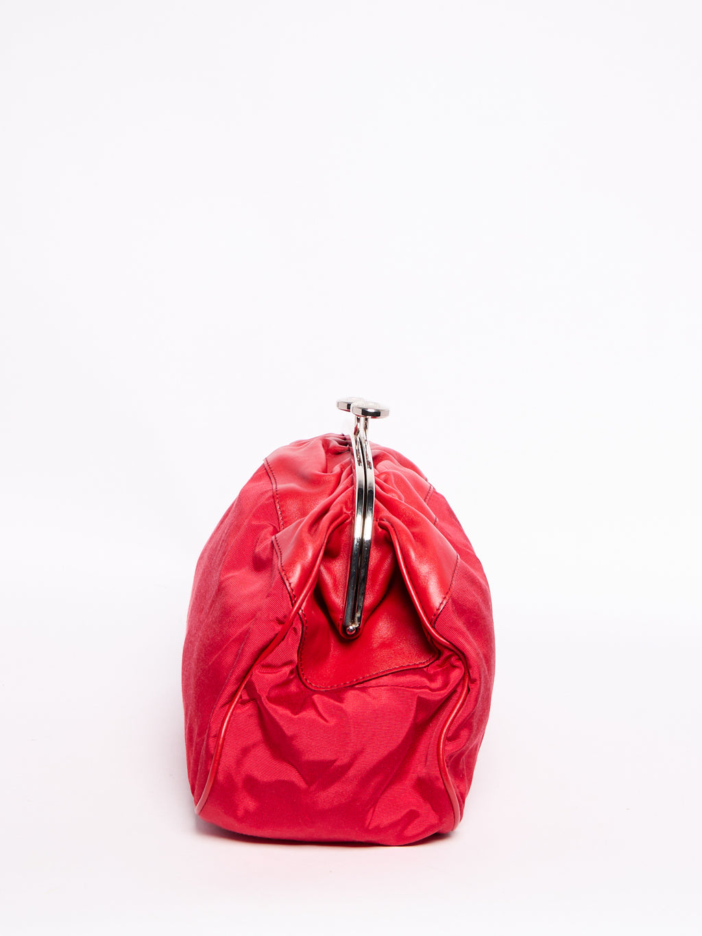 Celine Red Nylon Kiss Lock Clutch