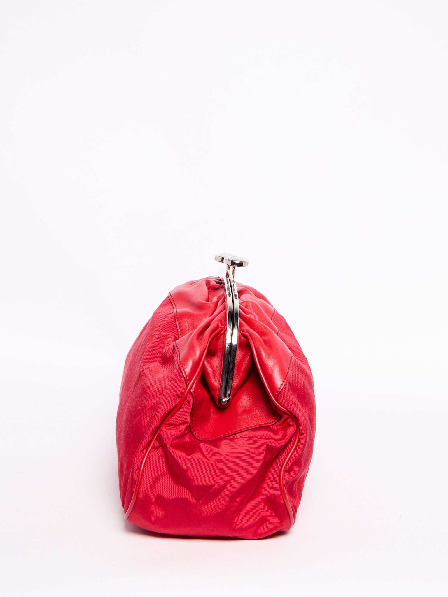 Celine Red Nylon Kiss Lock Clutch