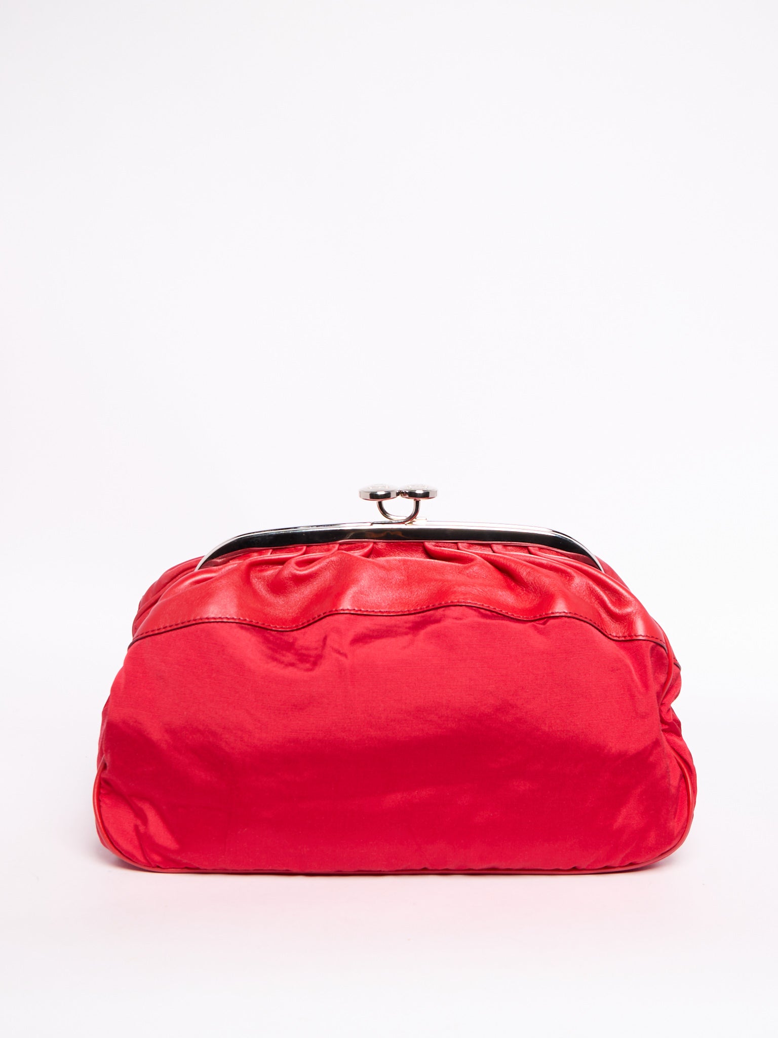 Celine Red Nylon Kiss Lock Clutch