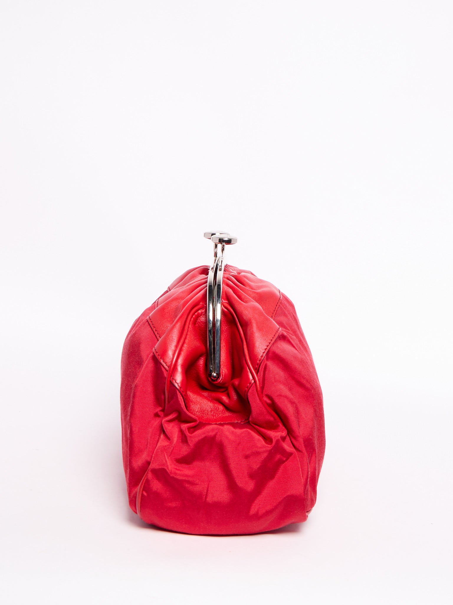 Celine Red Nylon Kiss Lock Clutch