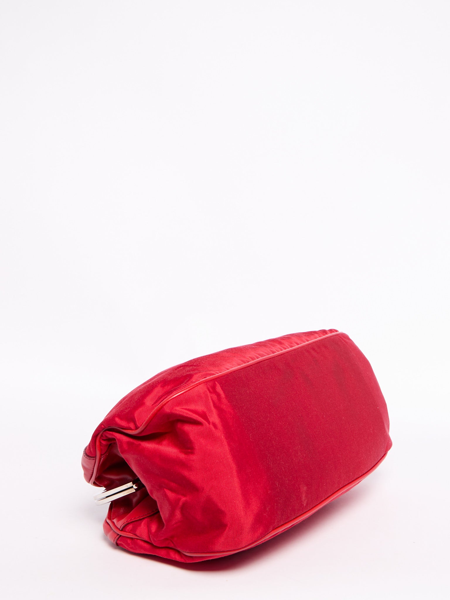 Celine Red Nylon Kiss Lock Clutch