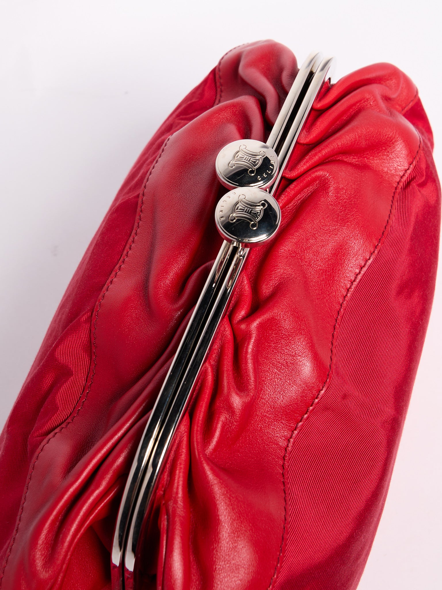 Celine Red Nylon Kiss Lock Clutch