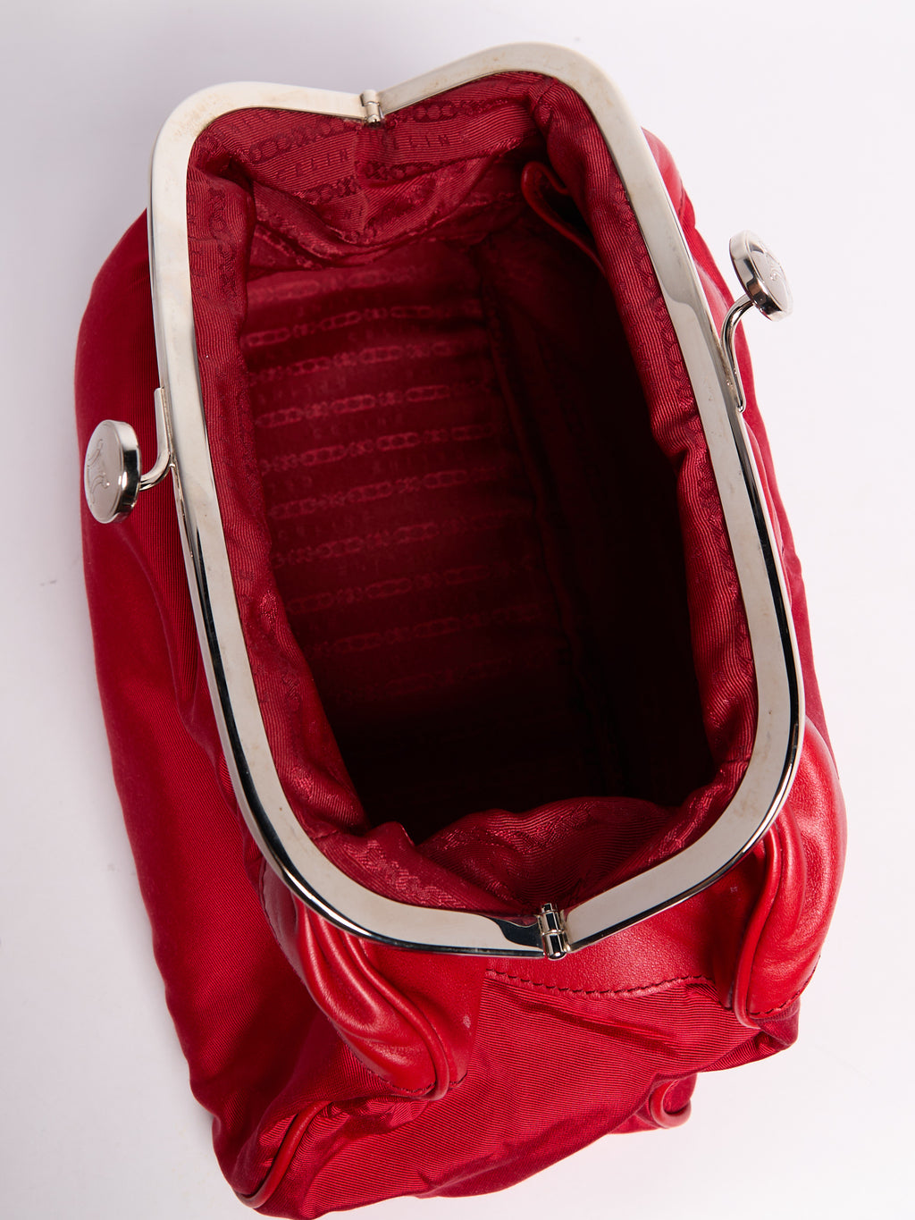 Celine Red Nylon Kiss Lock Clutch