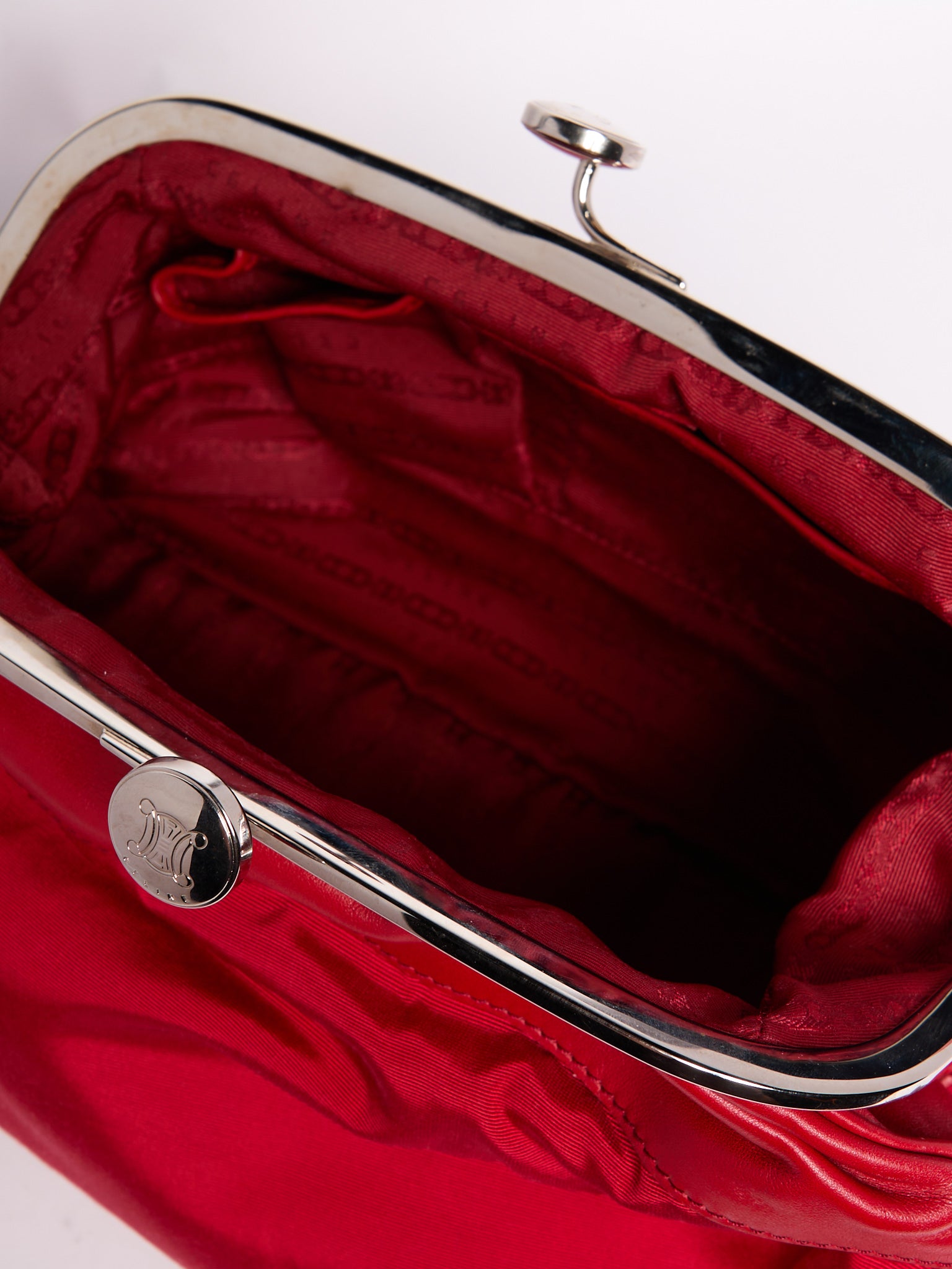 Celine Red Nylon Kiss Lock Clutch