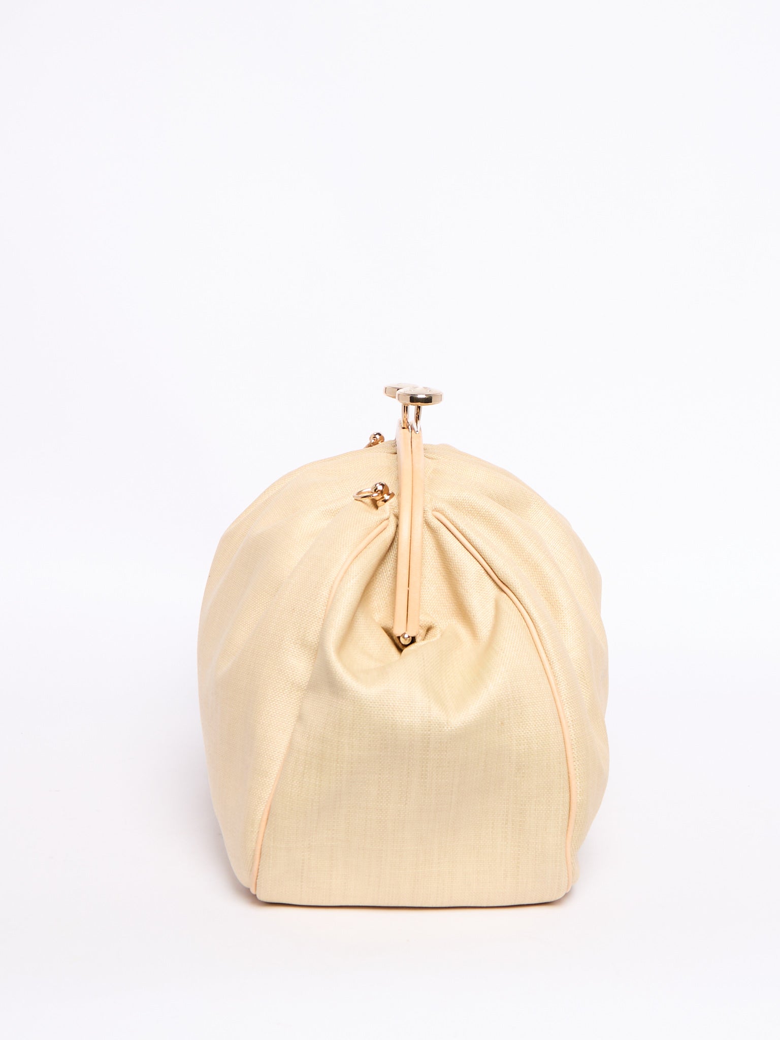 Celine 90's Pleated Raffia Kiss Lock Two Way Clutch