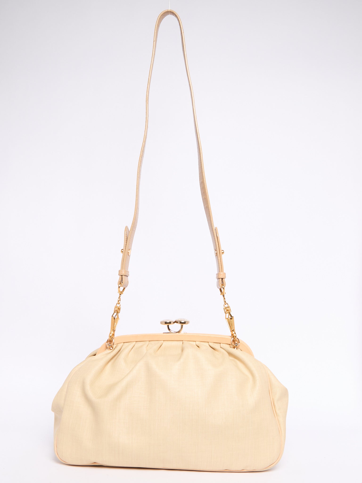 Celine 90's Pleated Raffia Kiss Lock Two Way Clutch