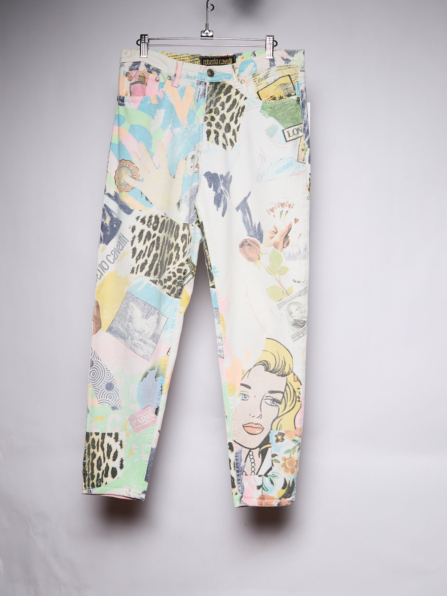 Roberto Cavalli White Cartoon Print Jeans