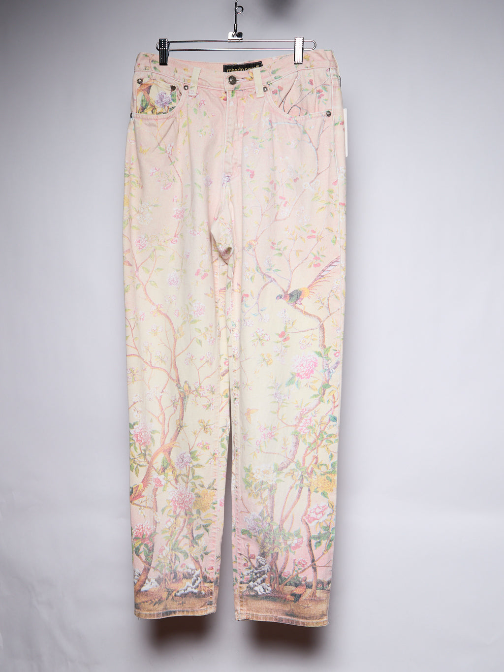 1998 SS Roberto Cavalli Pink Floral Bird Print Jeans