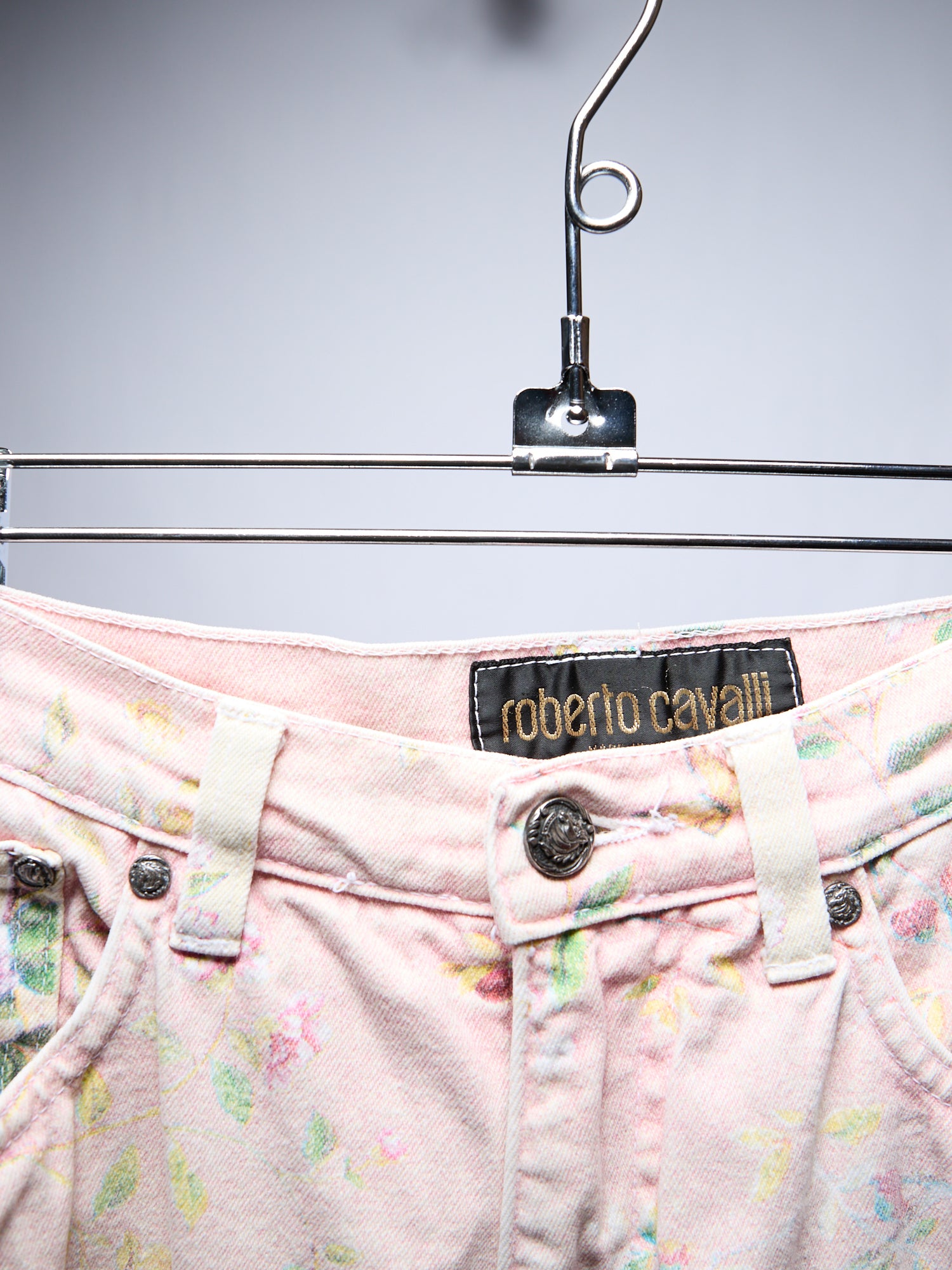 1998 SS Roberto Cavalli Pink Floral Bird Print Jeans