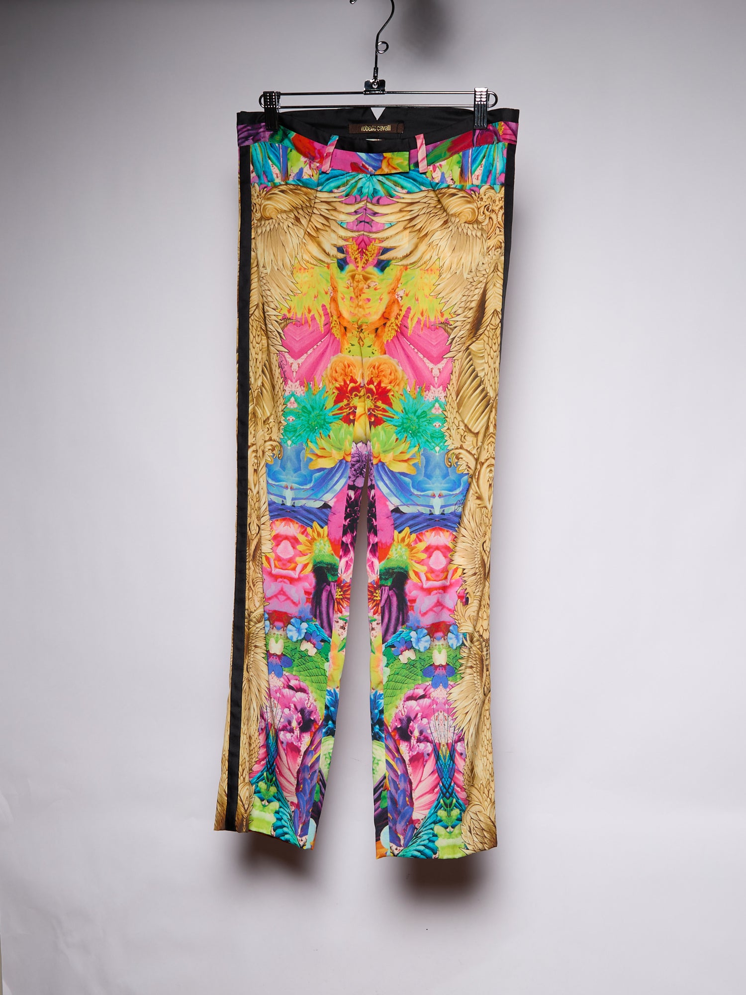 Cavalli Multicolor Print Silk Trousers