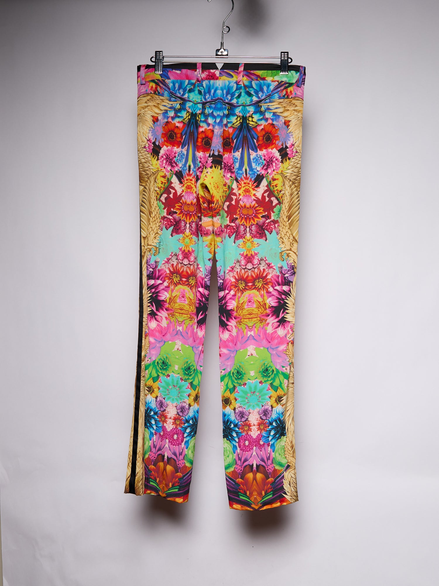 Cavalli Multicolor Print Silk Trousers