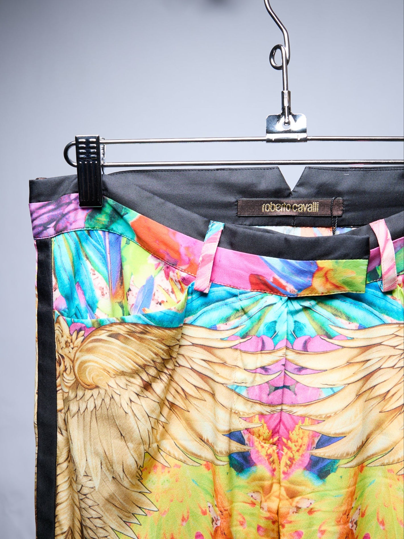 Cavalli Multicolor Print Silk Trousers