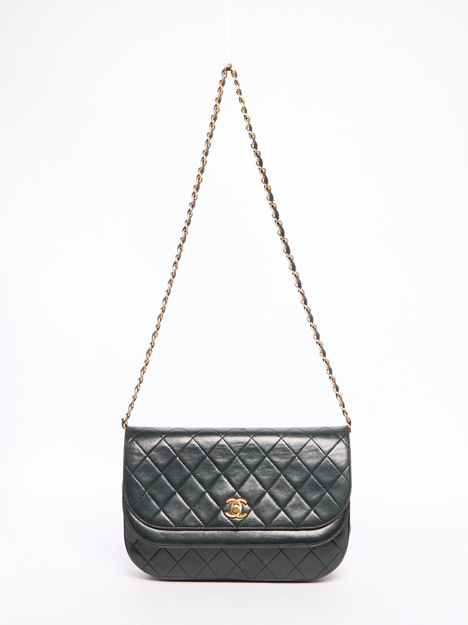 90's Chanel Black Lambskin Double Flap Crossbody Bag