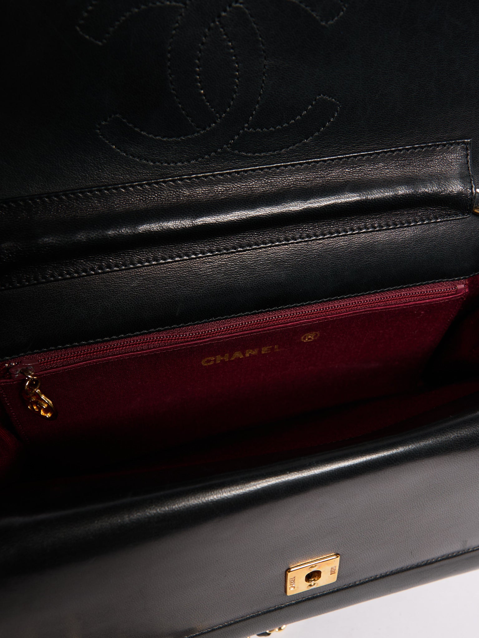 90's Chanel Black Lambskin Double Flap Crossbody Bag