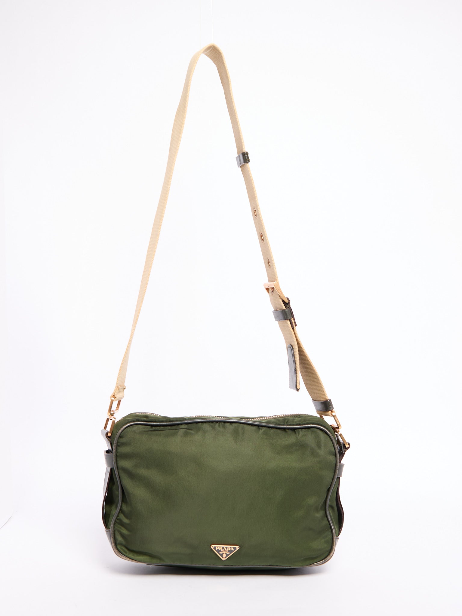 90's Prada Khaki Nylon Shoulder Bag