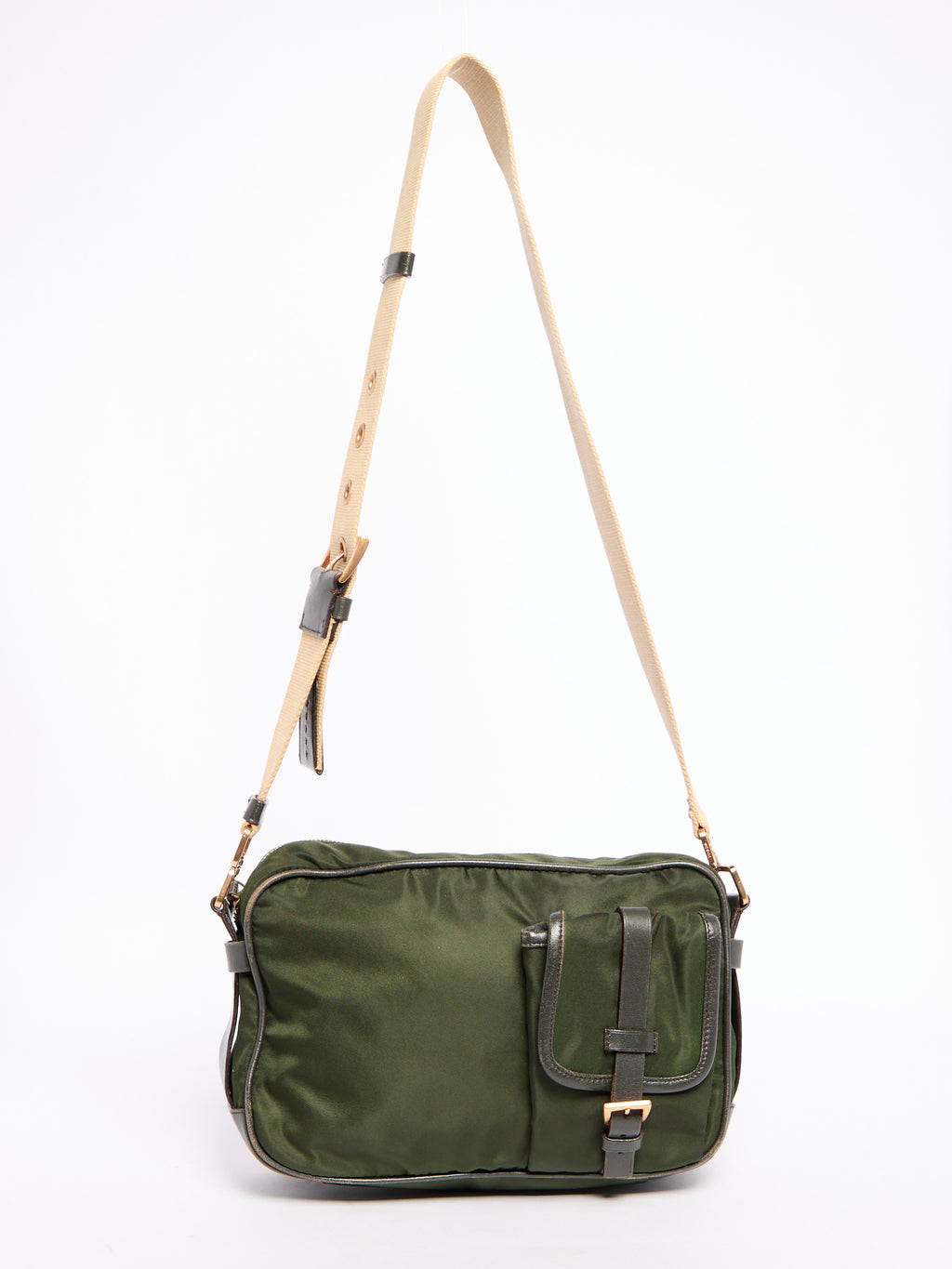 90's Prada Khaki Nylon Shoulder Bag