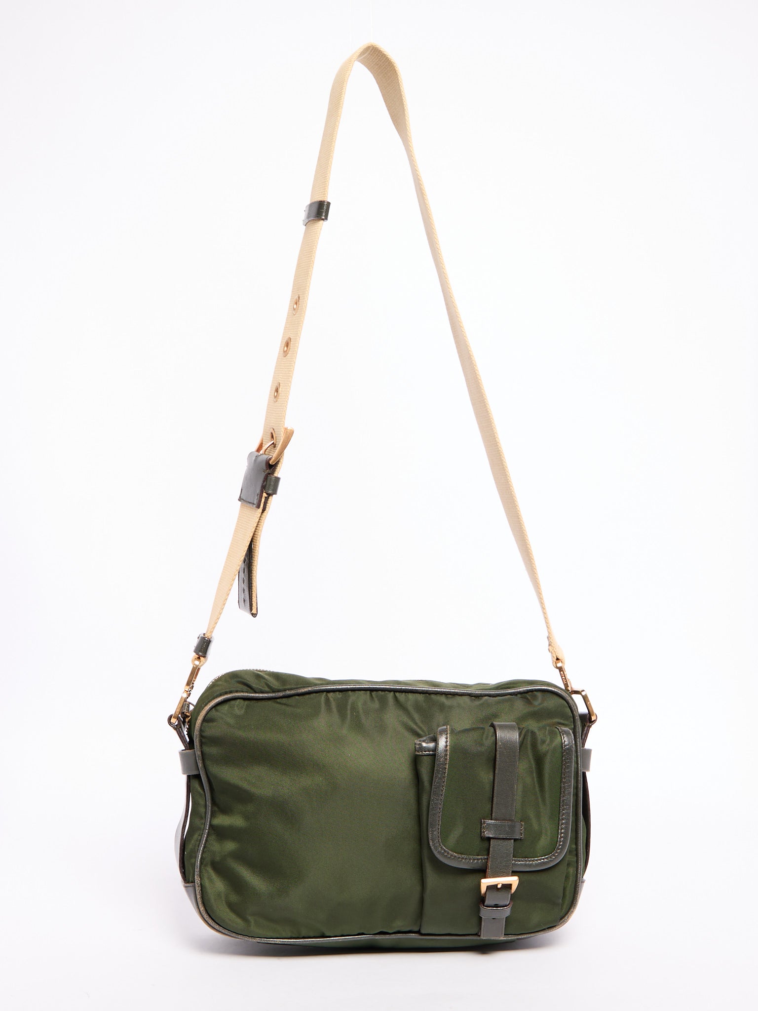 90's Prada Khaki Nylon Shoulder Bag