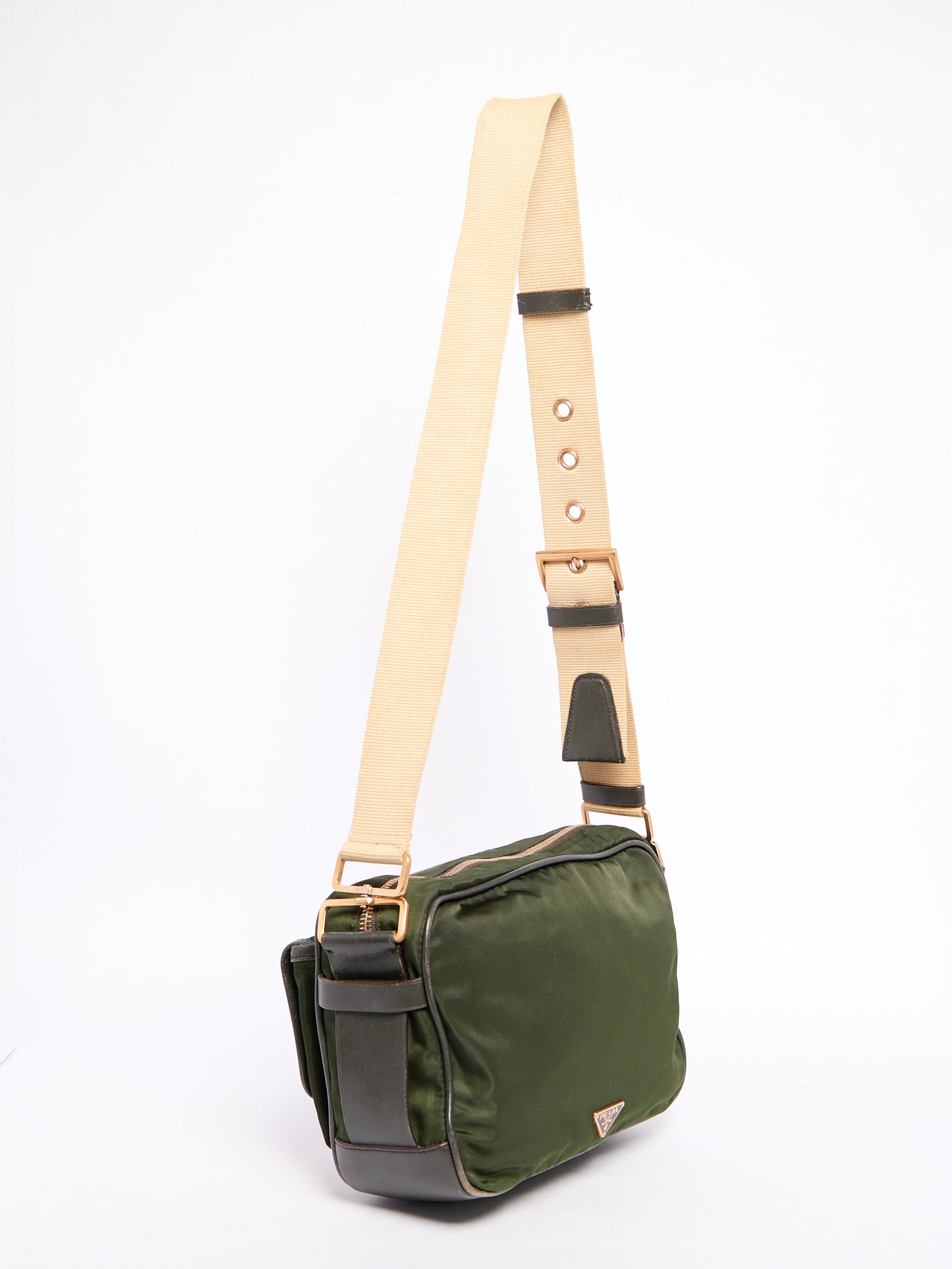 90's Prada Khaki Nylon Shoulder Bag