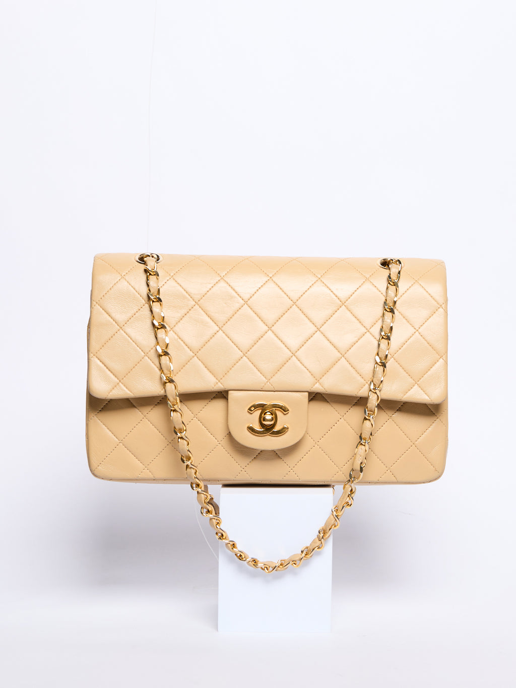 90's Chanel Beige Double Flap Bag 24k Gold Hardware