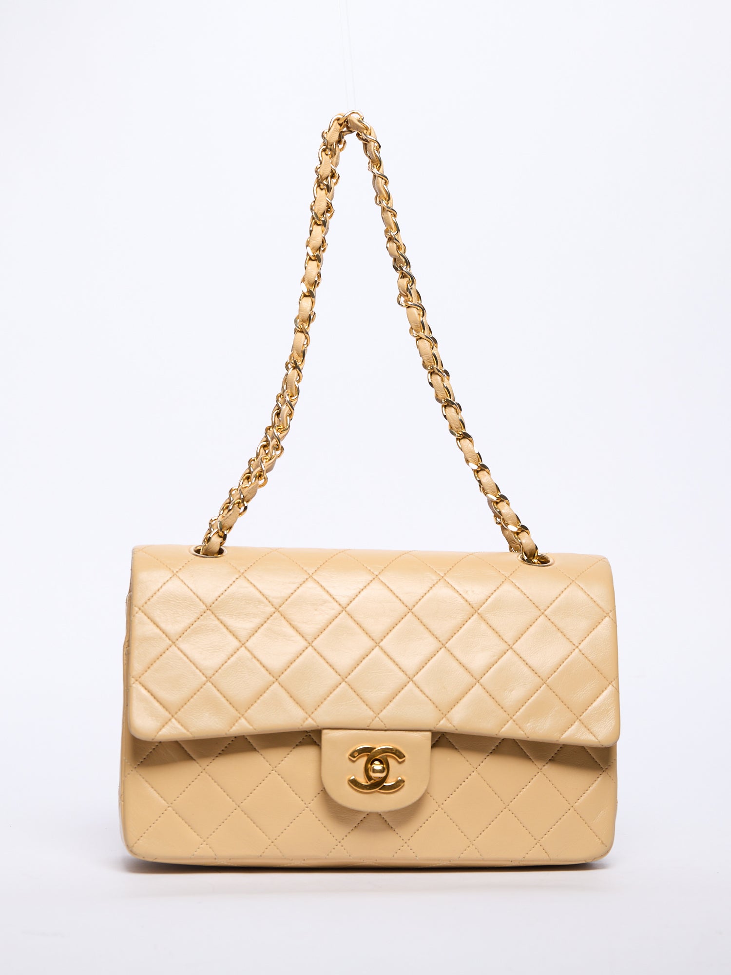 90's Chanel Beige Double Flap Bag 24k Gold Hardware