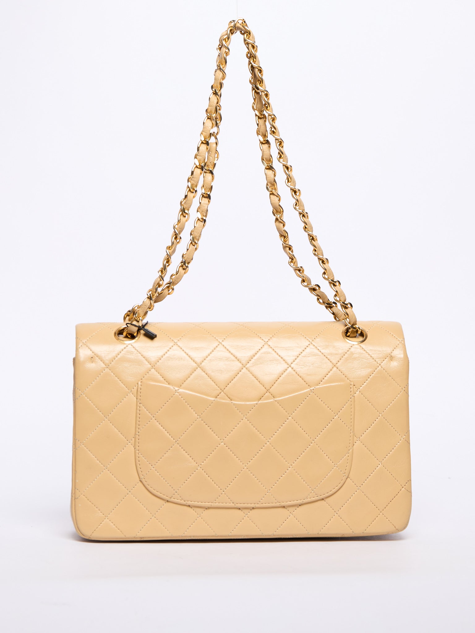 90's Chanel Beige Double Flap Bag 24k Gold Hardware