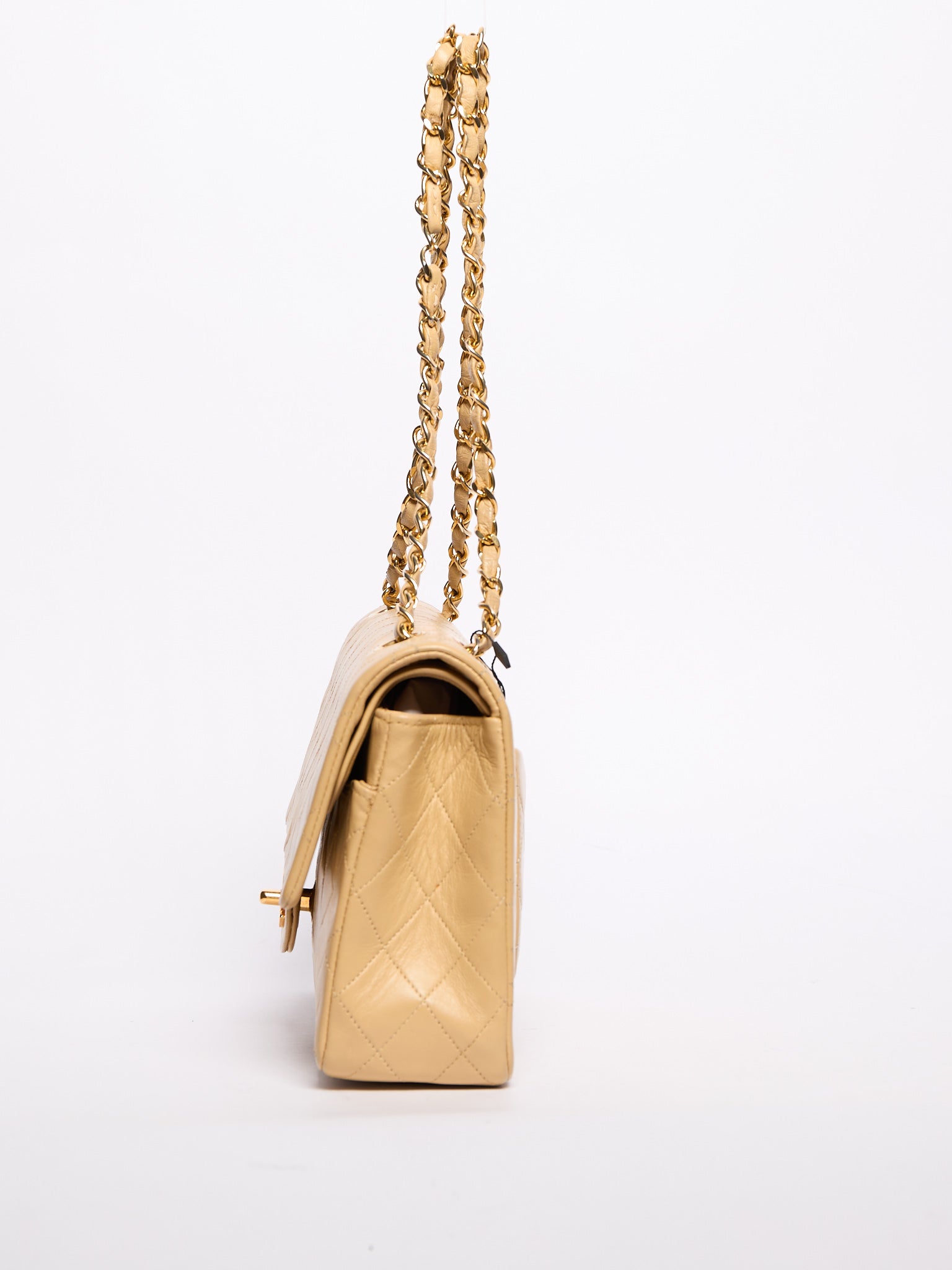90's Chanel Beige Double Flap Bag 24k Gold Hardware