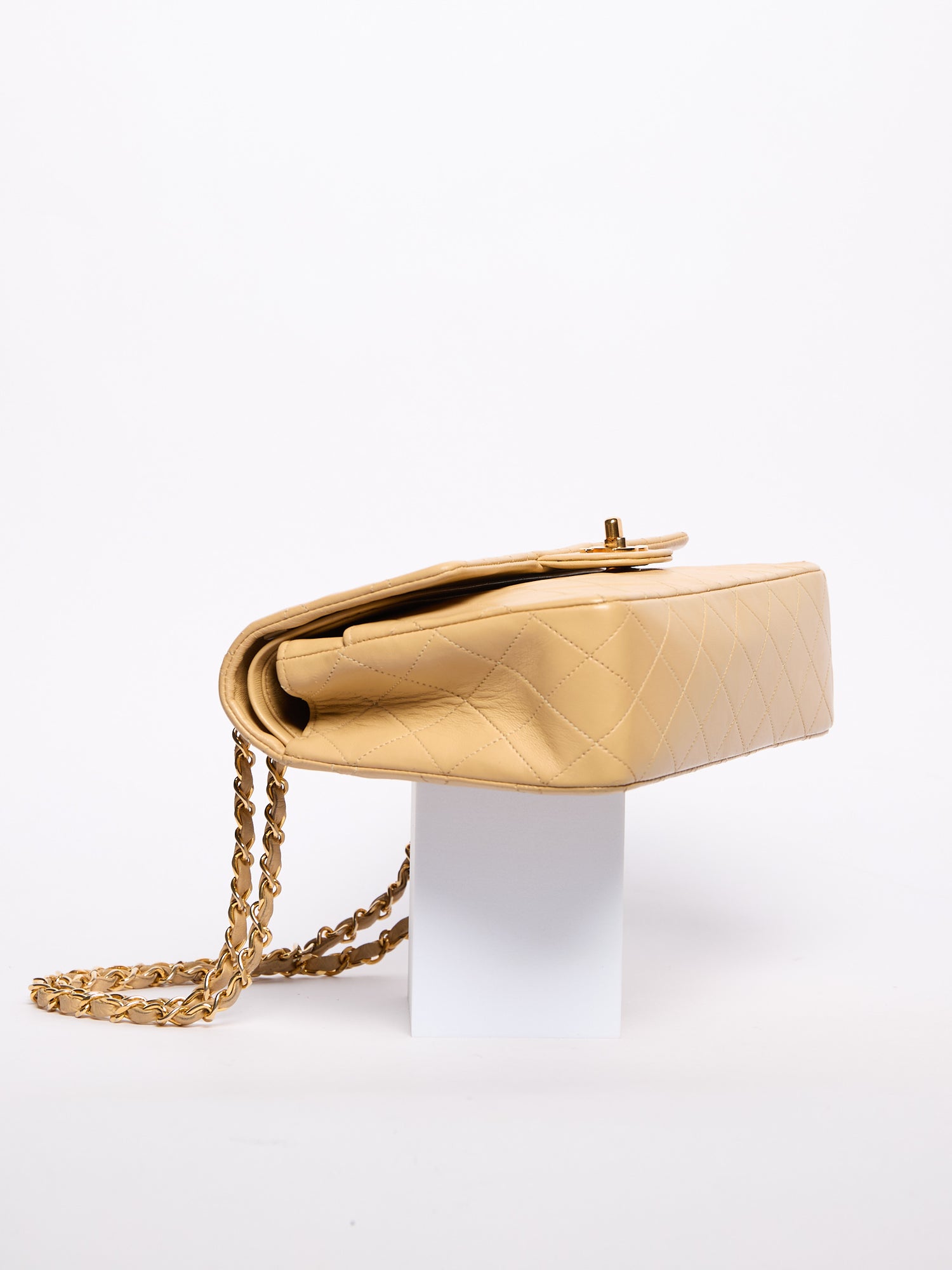 90's Chanel Beige Double Flap Bag 24k Gold Hardware