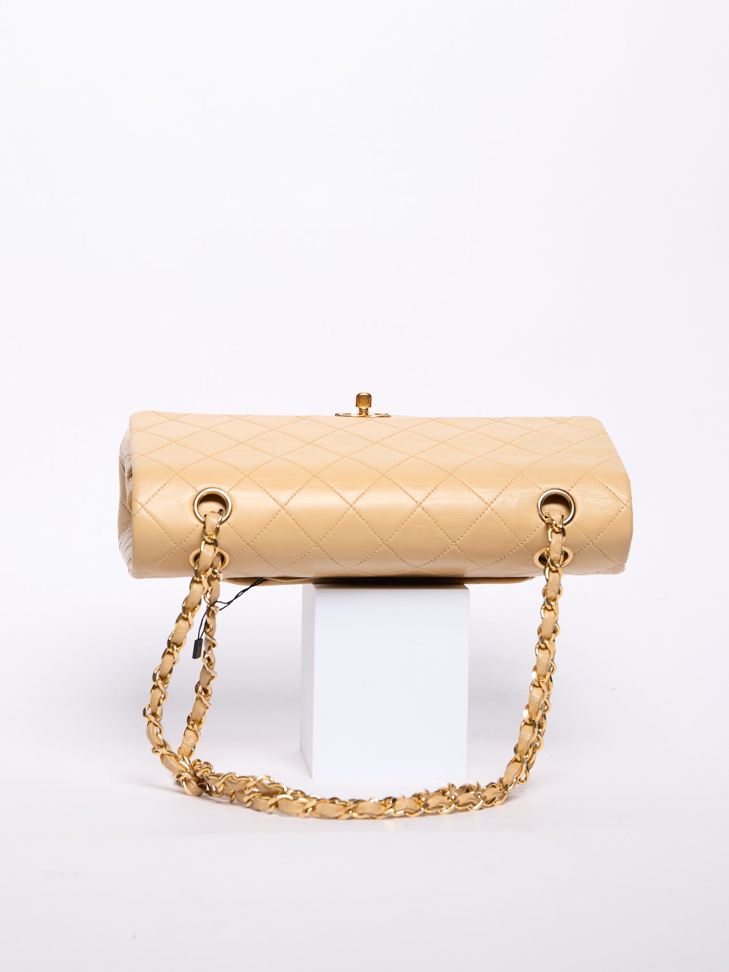 90's Chanel Beige Double Flap Bag 24k Gold Hardware