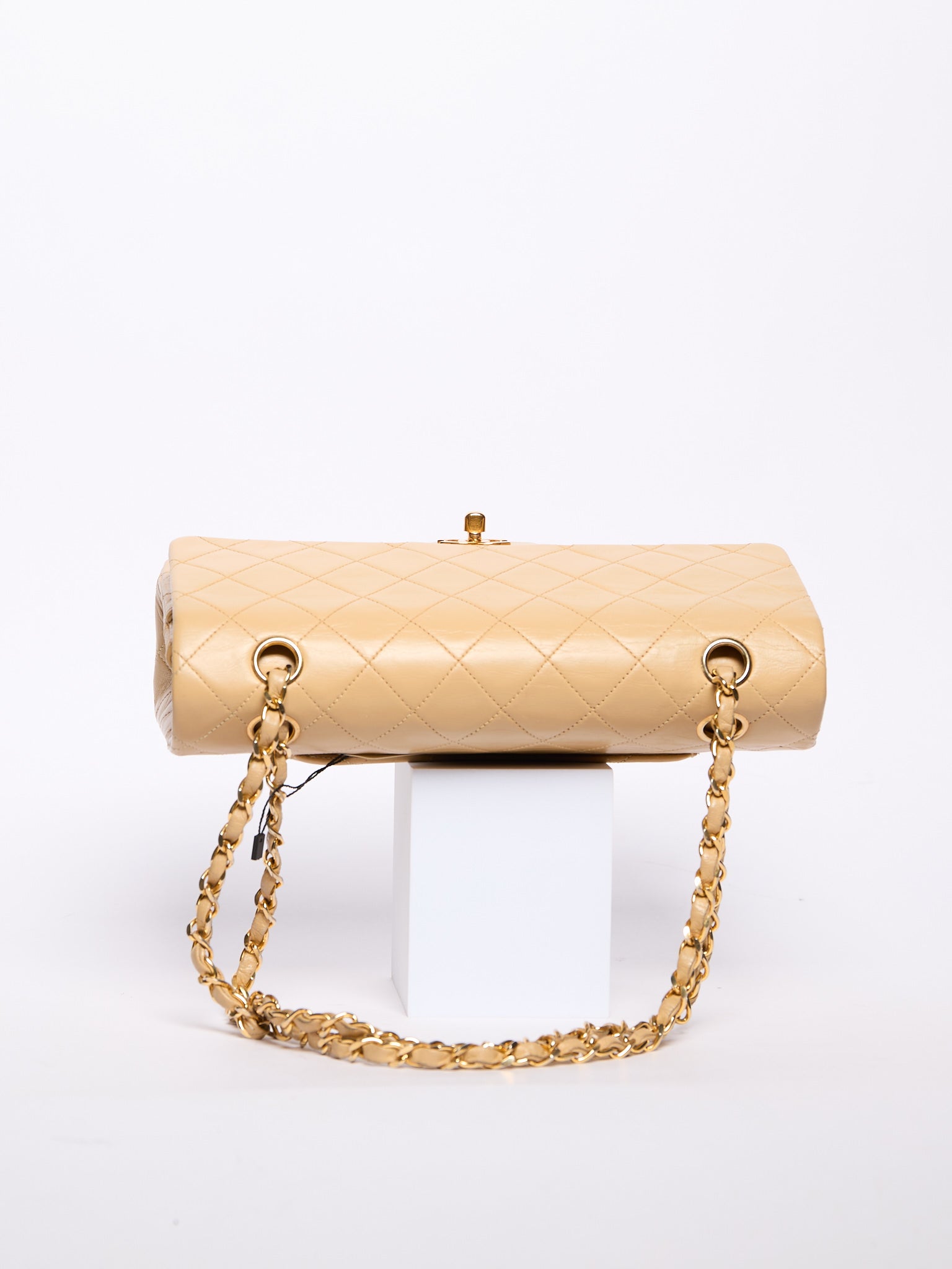 90's Chanel Beige Double Flap Bag 24k Gold Hardware