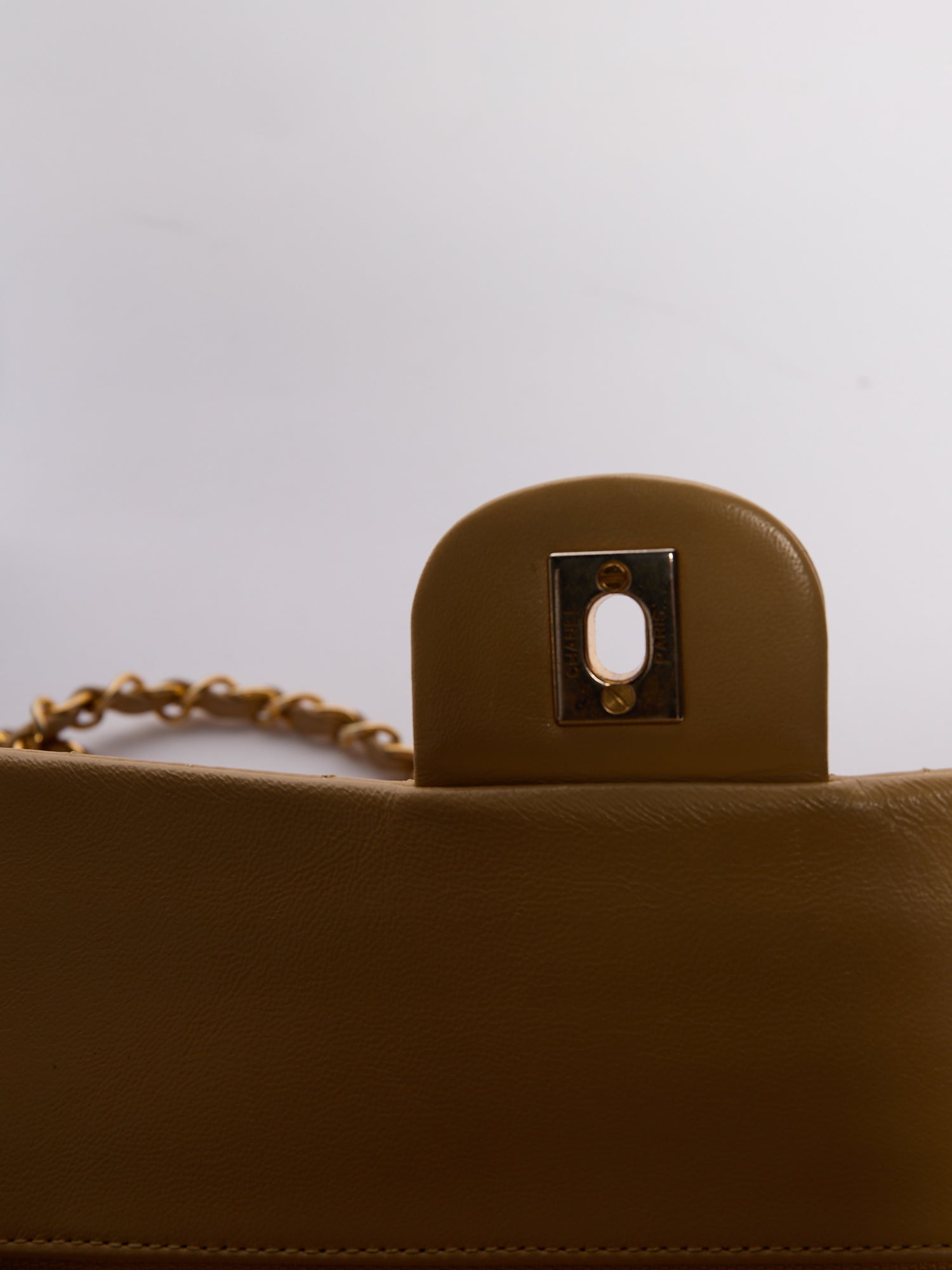 90's Chanel Beige Double Flap Bag 24k Gold Hardware