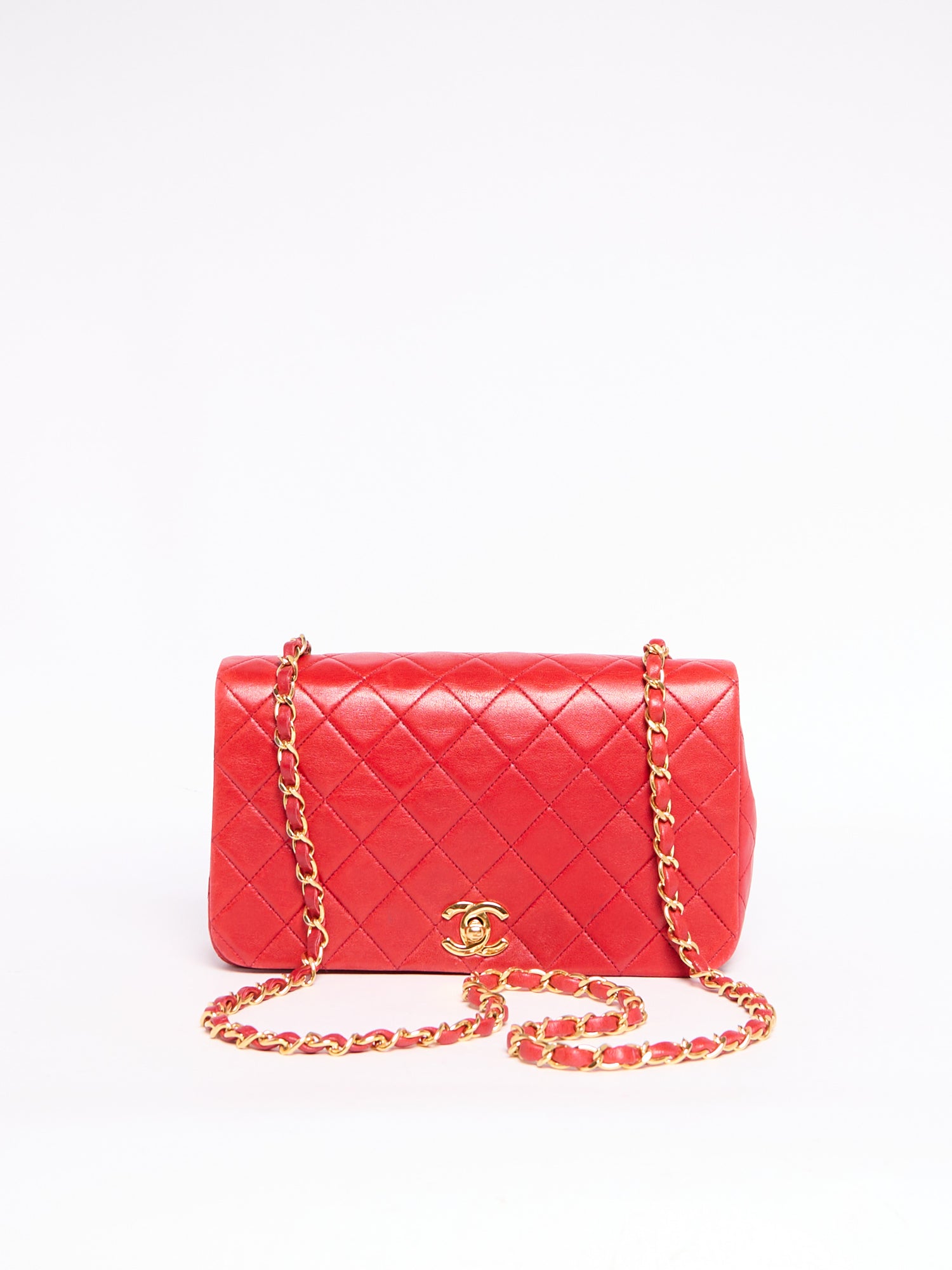 90's Chanel Small Red Flap Bag with 24K Hardware